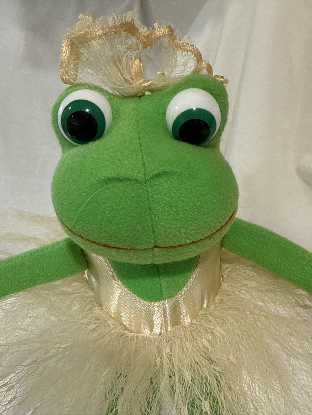 Russ Berrie vintage Frog Plush Ballerina Doll with Cream Tutu and Headpiece